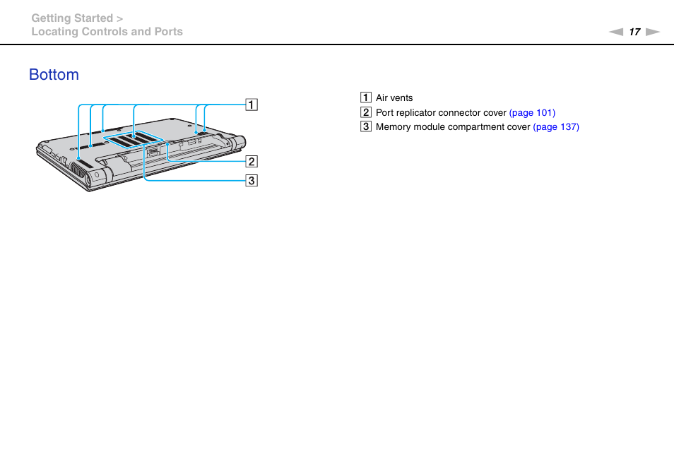 Bottom | Sony VAIO VPCZ12 SERIES User Manual | Page 17 / 209