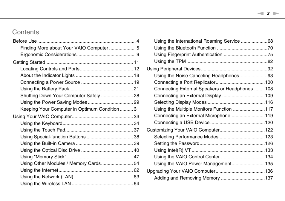 Sony VAIO VPCZ12 SERIES User Manual | Page 2 / 209
