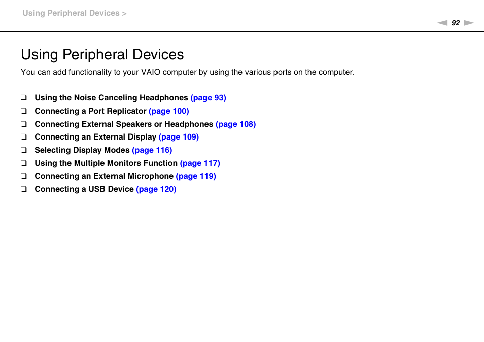 Using peripheral devices | Sony VAIO VPCZ12 SERIES User Manual | Page 92 / 209