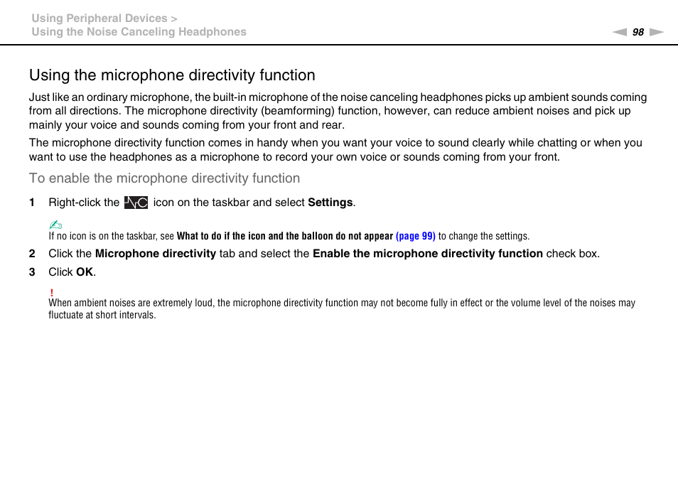 Using the microphone directivity function | Sony VAIO VPCZ12 SERIES User Manual | Page 98 / 209