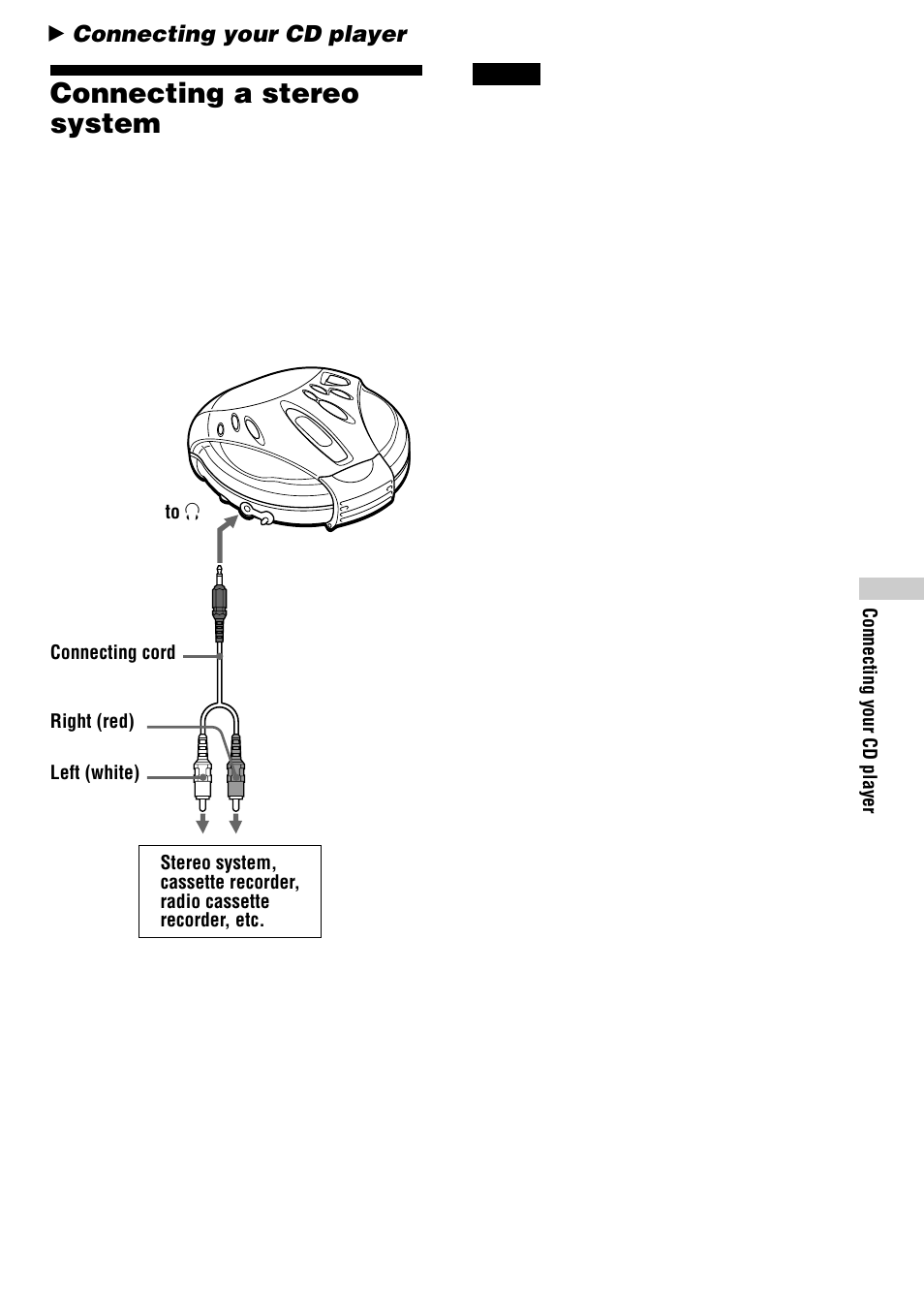 Connecting your cd player, Connecting a stereo system | Sony D-SJ15 User Manual | Page 15 / 24