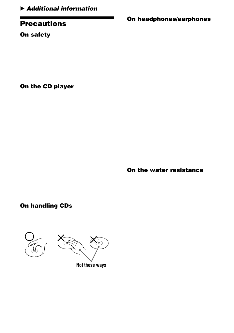 Additional information, Precautions, 20 precautions | Sony D-SJ15 User Manual | Page 20 / 24