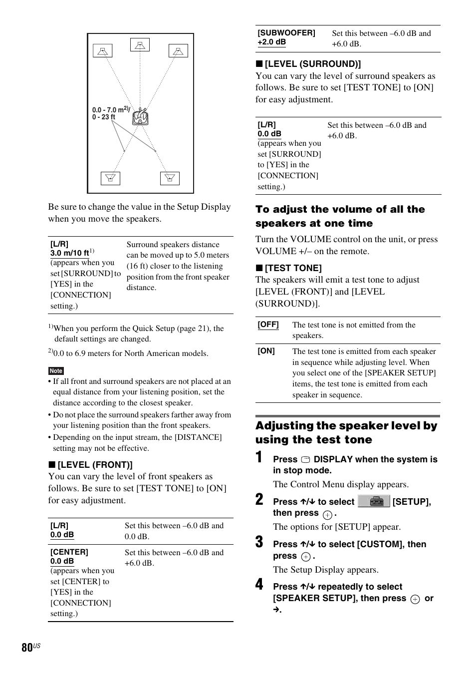 Adjusting the speaker level by using the test tone | Sony DAV-HDX465 User Manual | Page 80 / 108