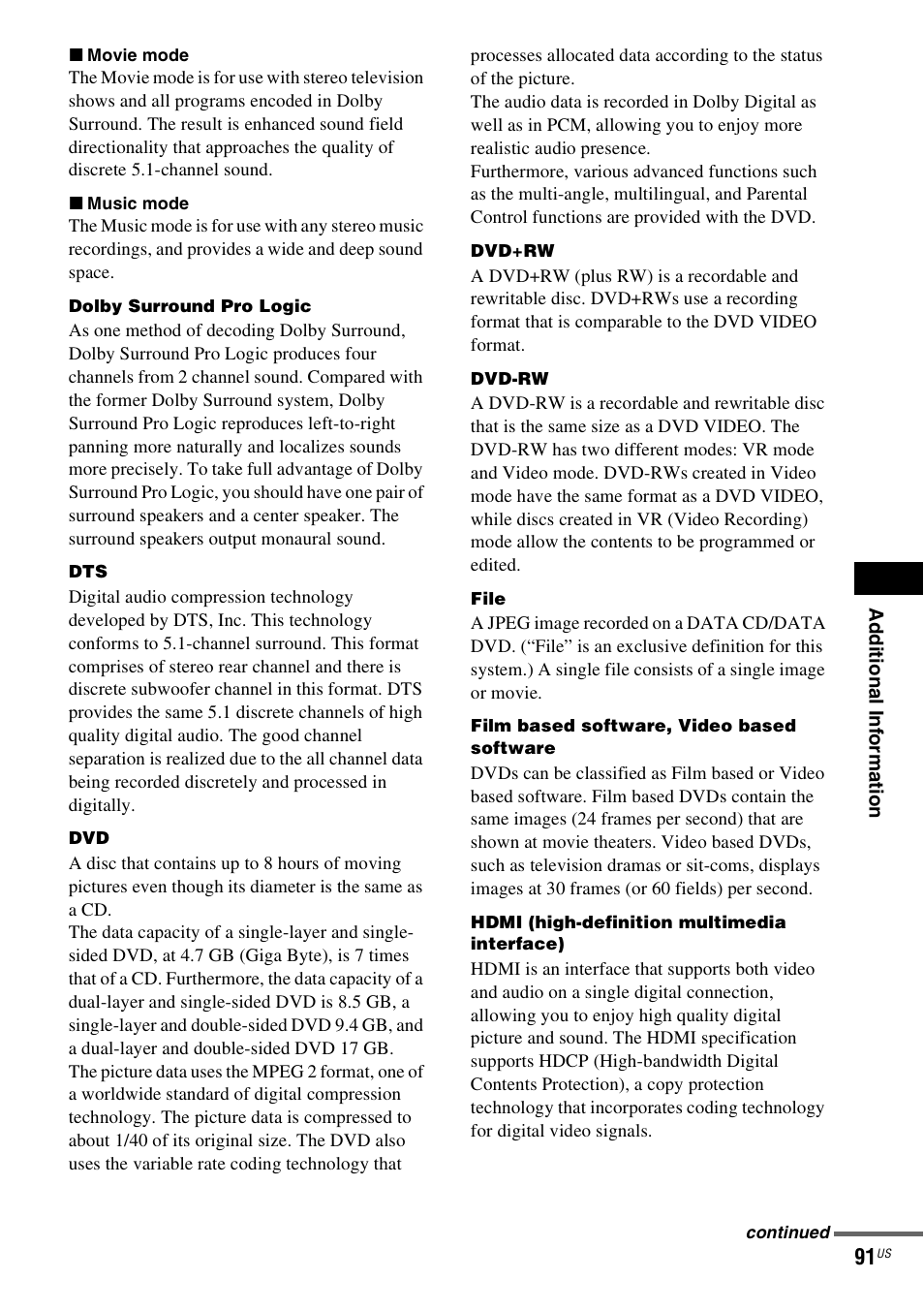 Sony DAV-HDX465 User Manual | Page 91 / 108