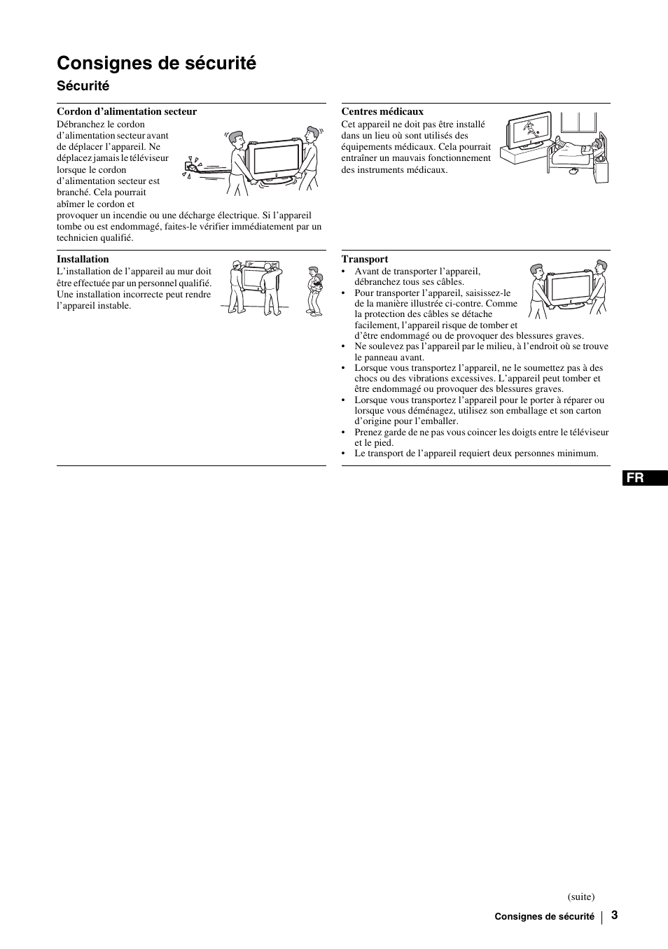 Consignes de sécurité, Sécurité | Sony KE-P37M1 User Manual | Page 105 / 204