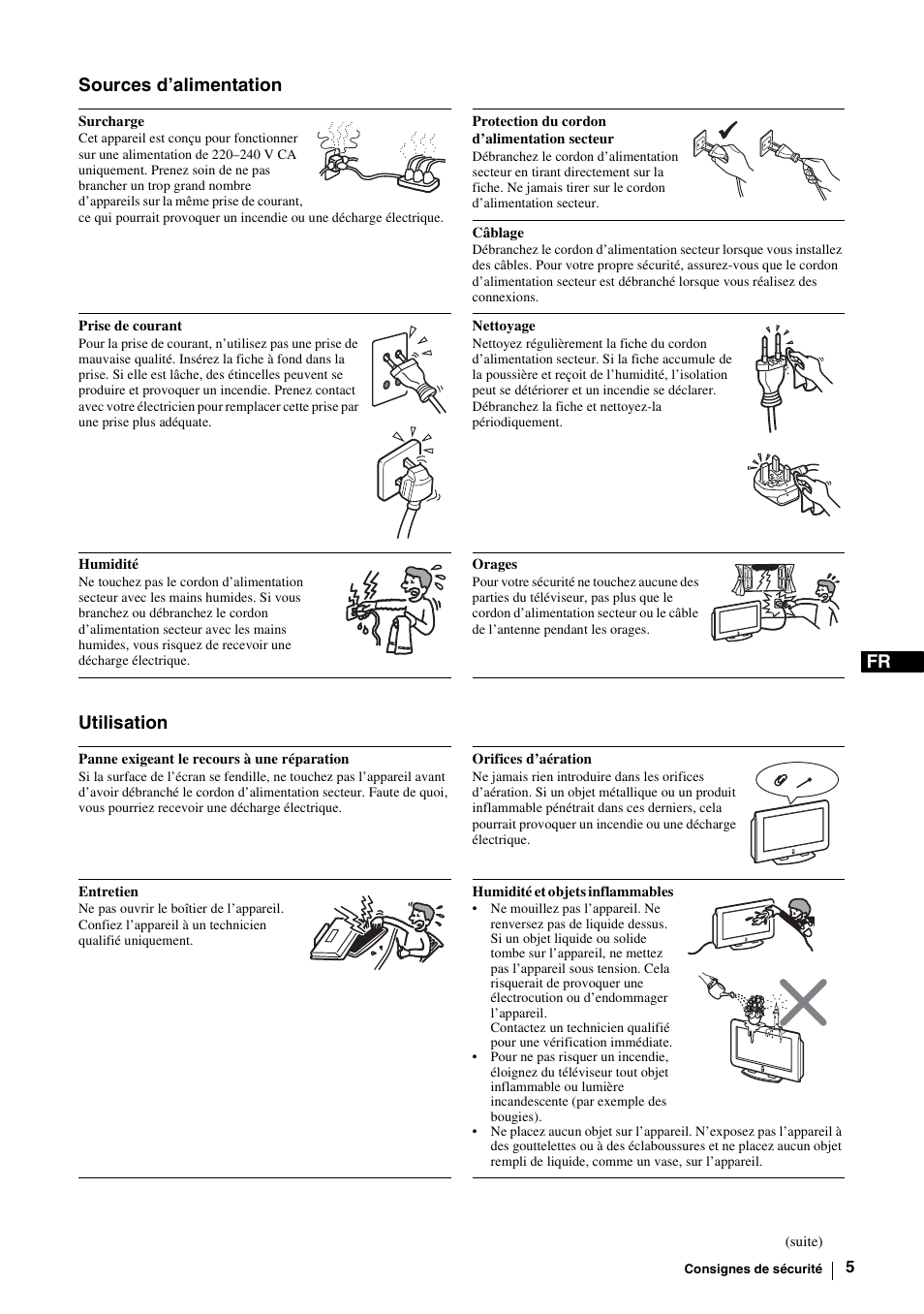 Fr sources d’alimentation utilisation | Sony KE-P37M1 User Manual | Page 107 / 204