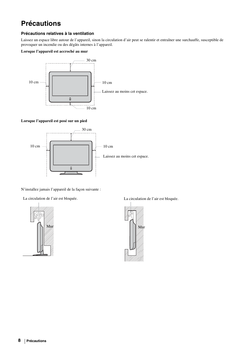 Précautions | Sony KE-P37M1 User Manual | Page 110 / 204