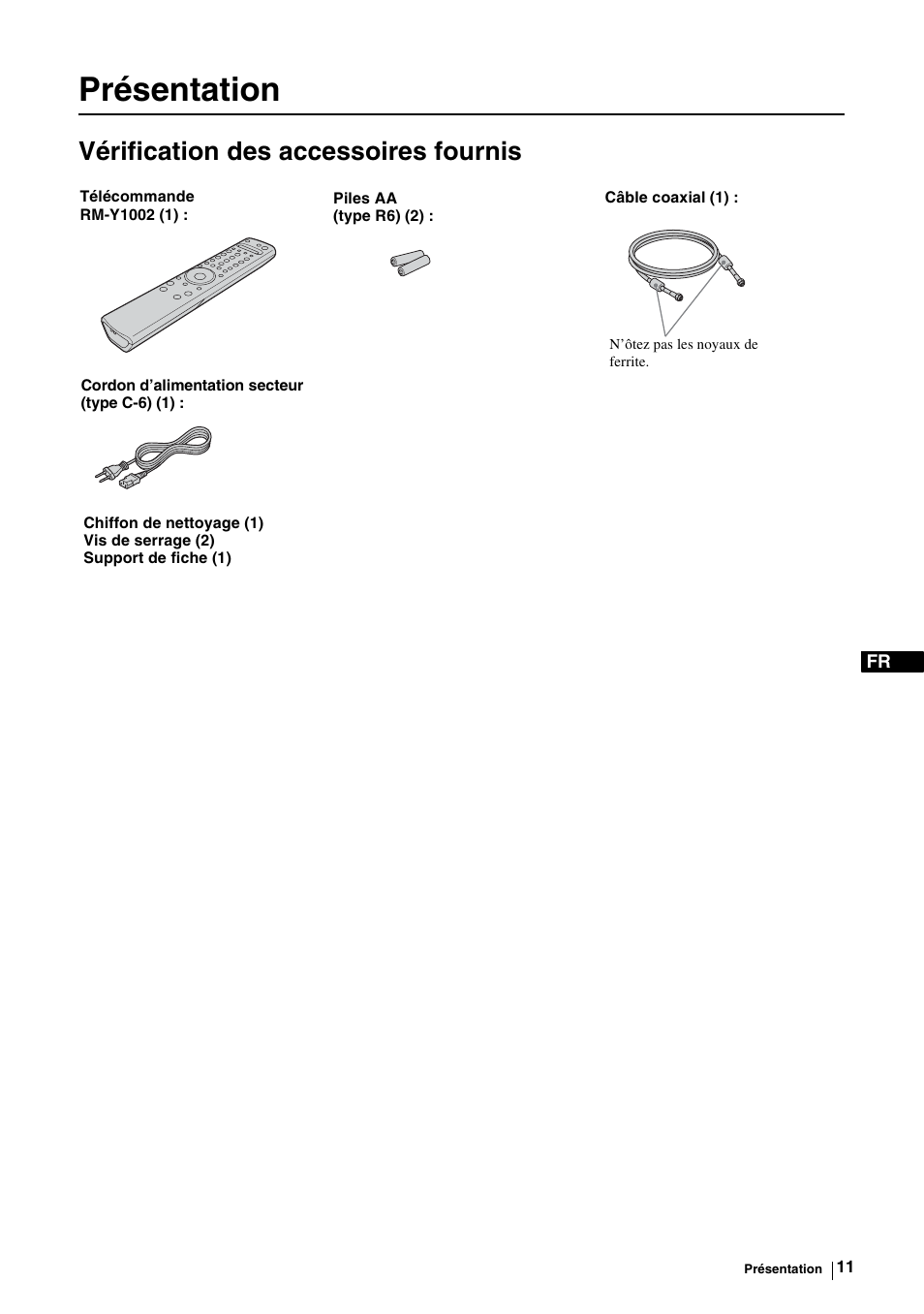 Présentation, Vérification des accessoires fournis | Sony KE-P37M1 User Manual | Page 113 / 204