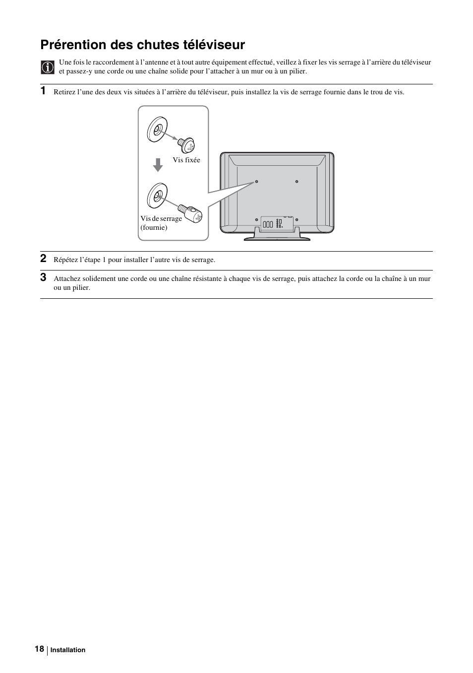 Prérention des chutes téléviseur | Sony KE-P37M1 User Manual | Page 120 / 204