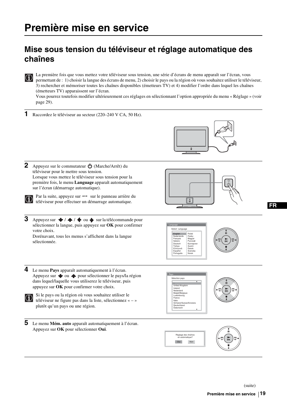 Première mise en service, Chaînes | Sony KE-P37M1 User Manual | Page 121 / 204