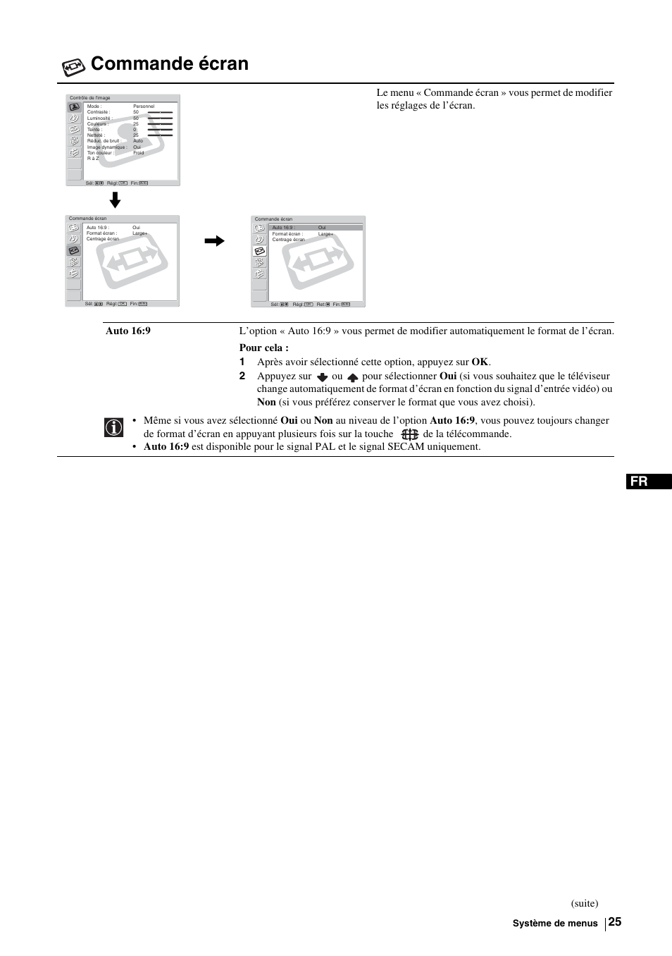 Commande écran, Suite) | Sony KE-P37M1 User Manual | Page 127 / 204