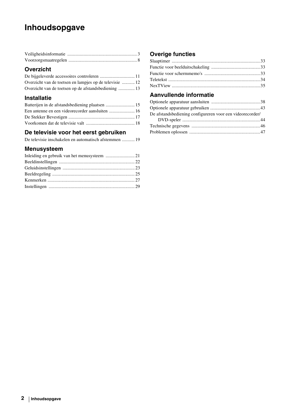 Inhoudsopgave | Sony KE-P37M1 User Manual | Page 156 / 204