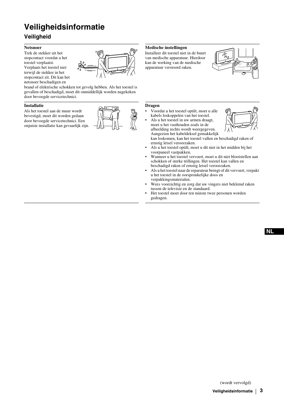 Veiligheidsinformatie, Veiligheid | Sony KE-P37M1 User Manual | Page 157 / 204