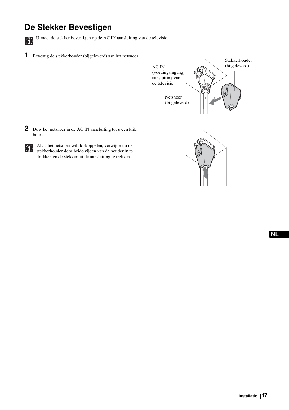 De stekker bevestigen | Sony KE-P37M1 User Manual | Page 171 / 204