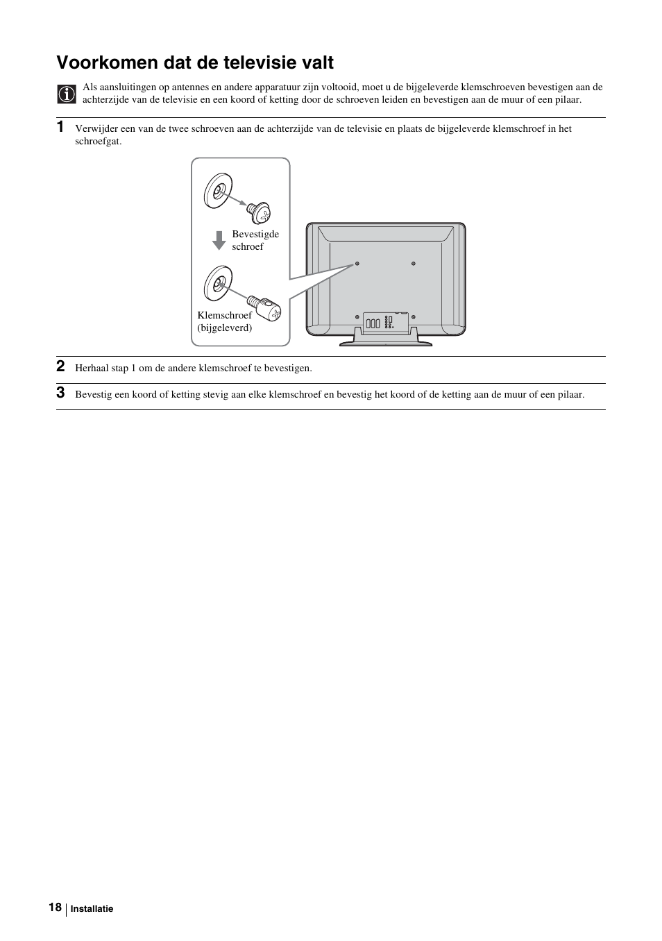 Voorkomen dat de televisie valt | Sony KE-P37M1 User Manual | Page 172 / 204