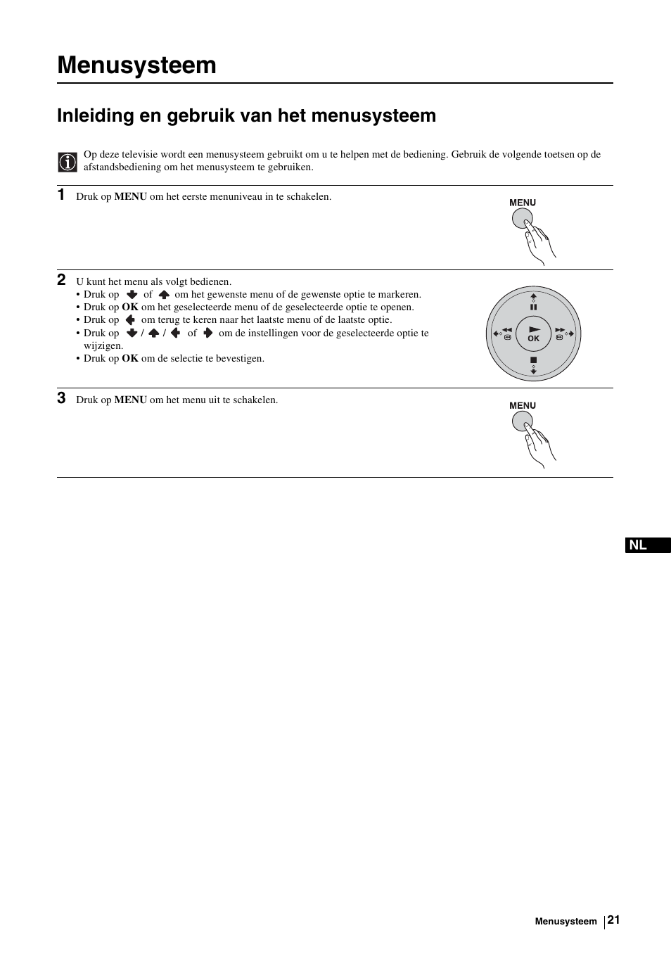 Menusysteem, Inleiding en gebruik van het menusysteem, Inleiding en gebruik | Sony KE-P37M1 User Manual | Page 175 / 204