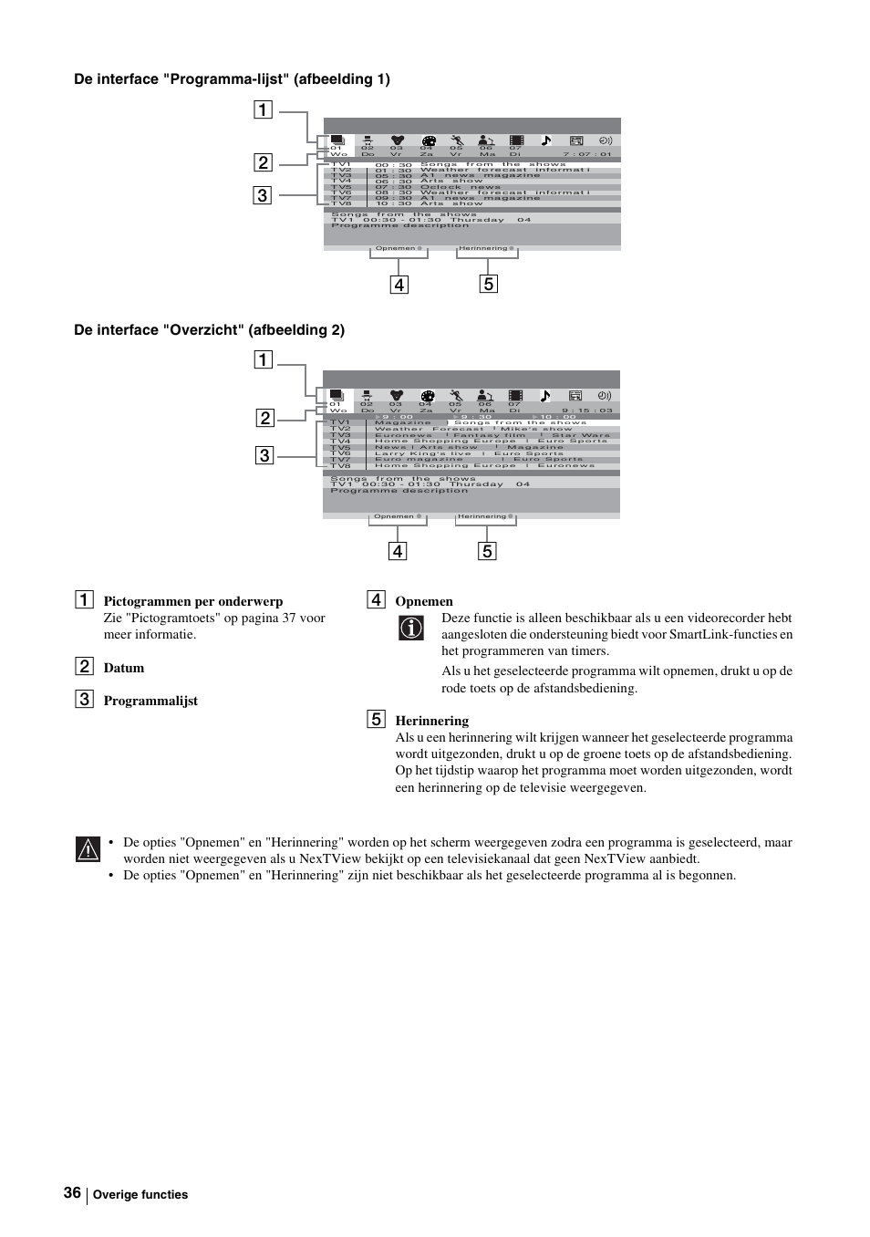 Datum, Programmalijst, Overige functies | Sony KE-P37M1 User Manual | Page 190 / 204