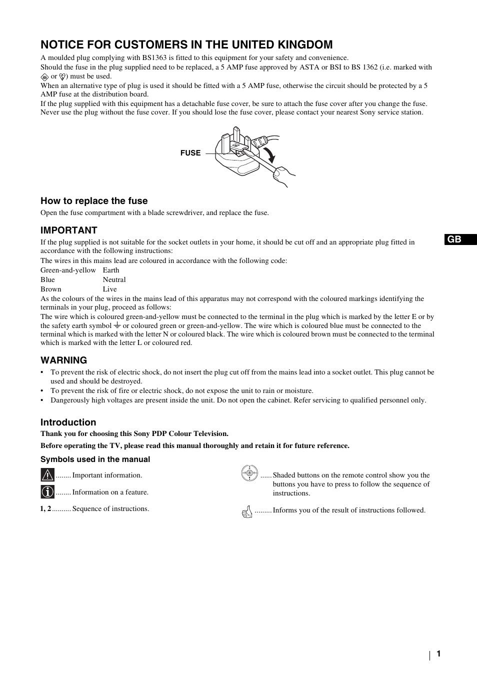 Notice for customers in the united kingdom | Sony KE-P37M1 User Manual | Page 3 / 204