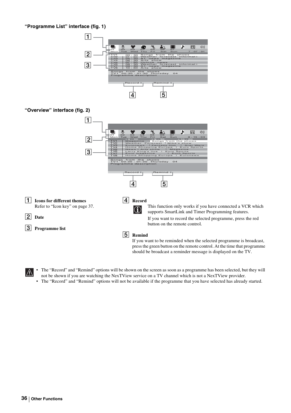 Date, Programme list, Other functions | Sony KE-P37M1 User Manual | Page 38 / 204