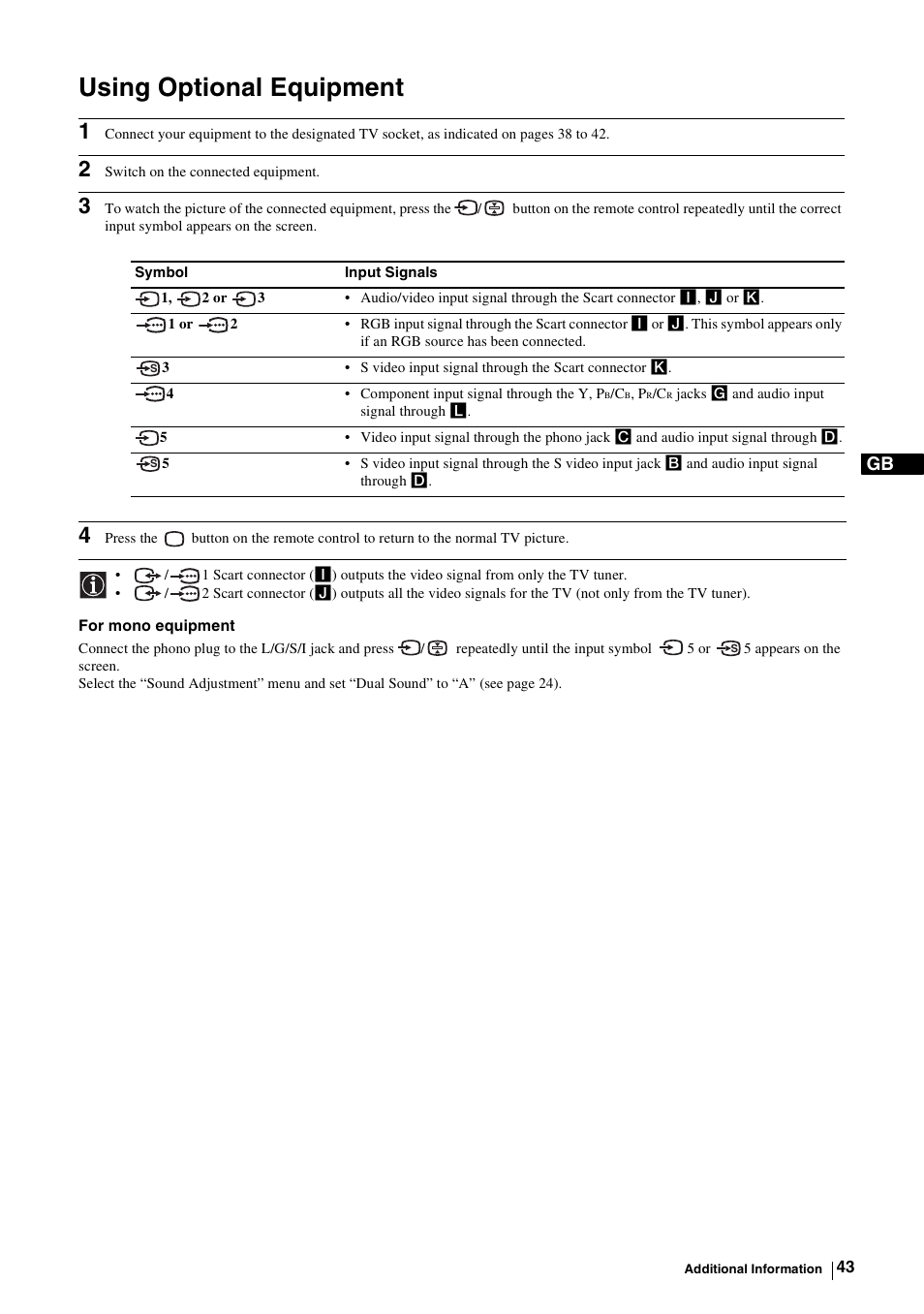 Using optional equipment | Sony KE-P37M1 User Manual | Page 45 / 204