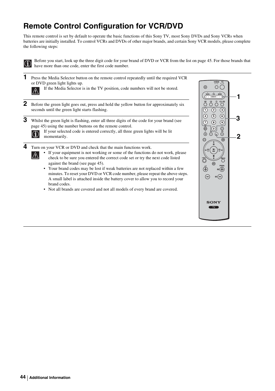 Remote control configuration for vcr/dvd | Sony KE-P37M1 User Manual | Page 46 / 204