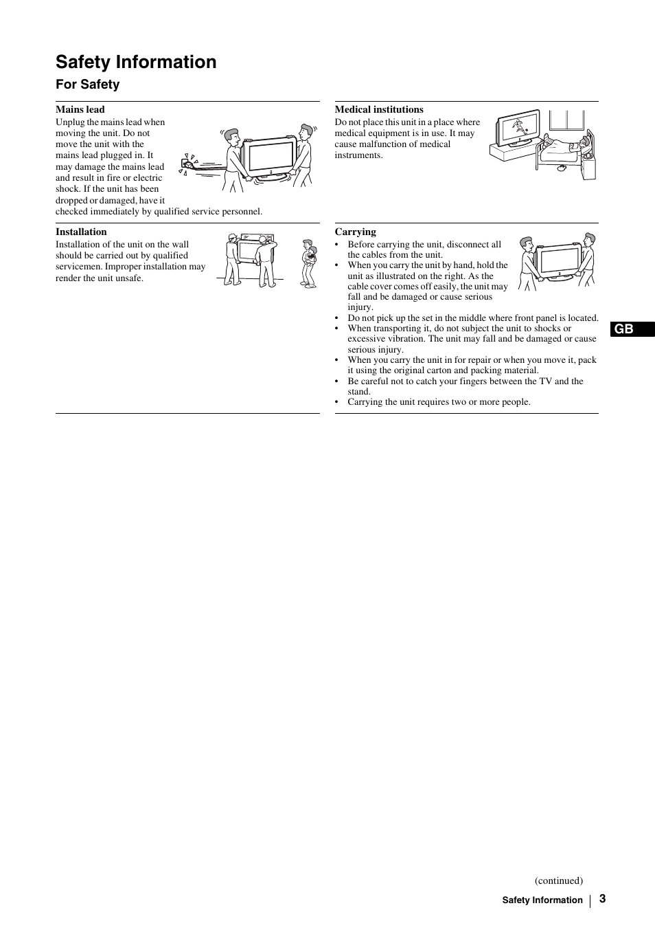 Safety information, For safety | Sony KE-P37M1 User Manual | Page 5 / 204