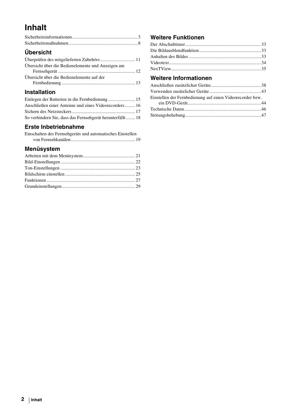 Inhalt | Sony KE-P37M1 User Manual | Page 54 / 204