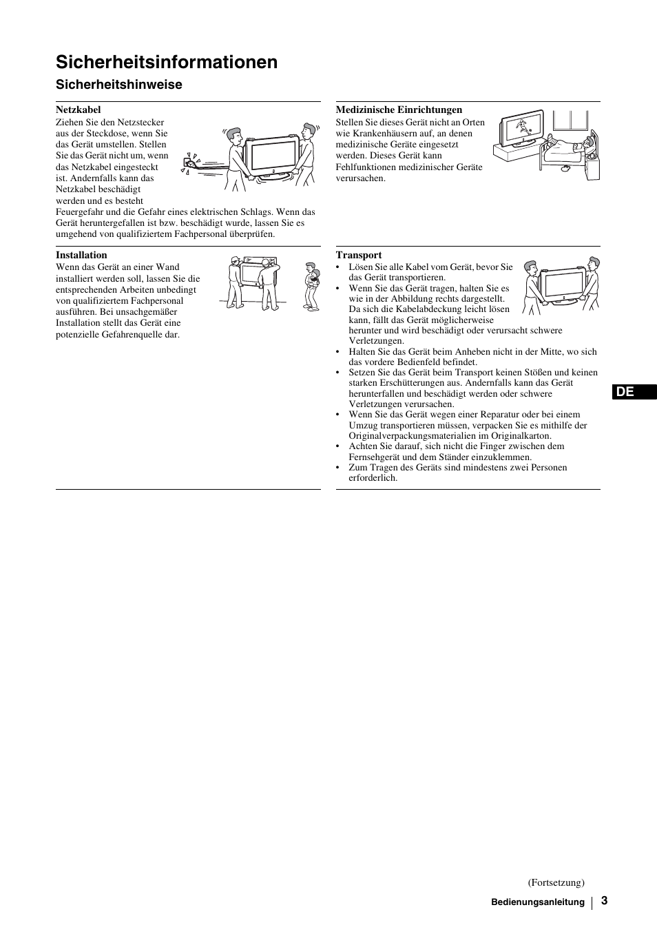 Sicherheitsinformationen, Sicherheitshinweise | Sony KE-P37M1 User Manual | Page 55 / 204