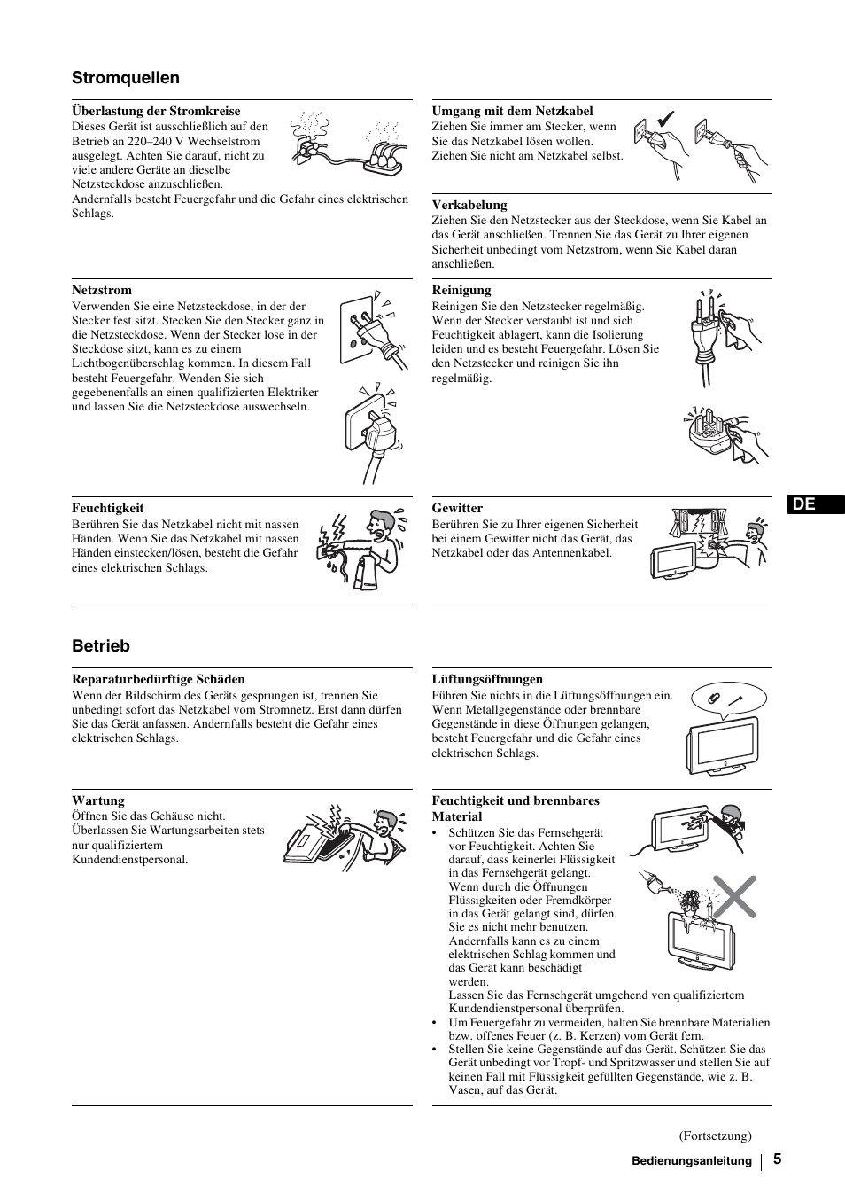 De stromquellen betrieb | Sony KE-P37M1 User Manual | Page 57 / 204