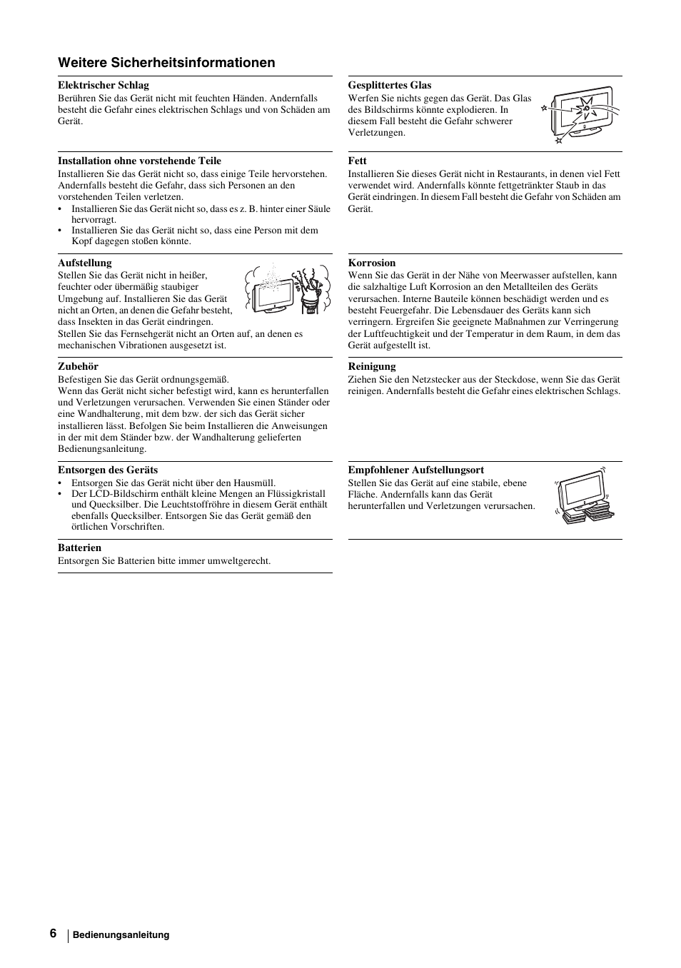 Weitere sicherheitsinformationen | Sony KE-P37M1 User Manual | Page 58 / 204