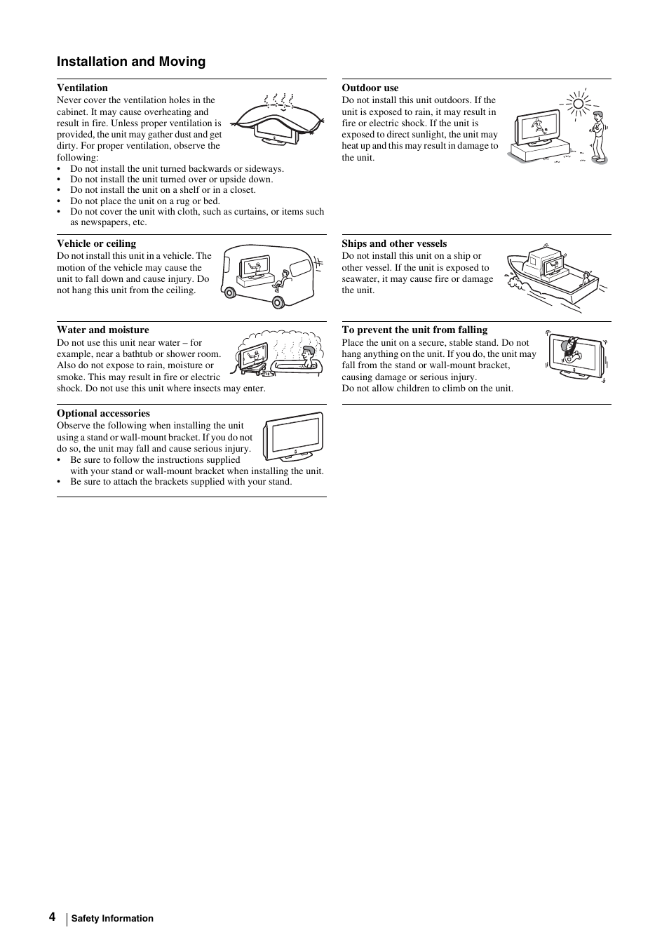 Installation and moving | Sony KE-P37M1 User Manual | Page 6 / 204
