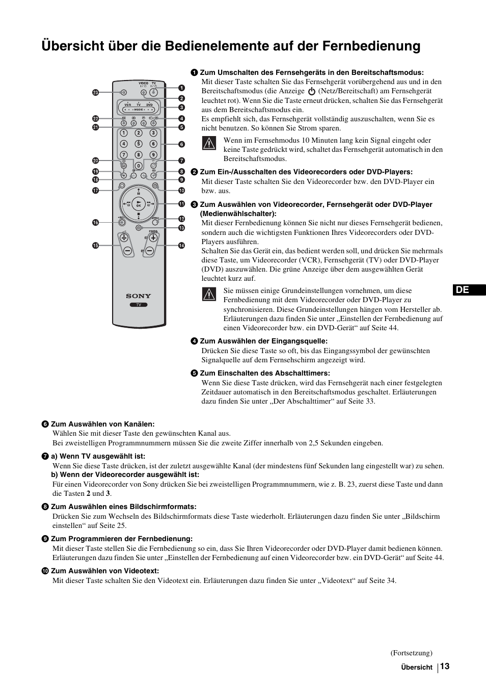 Übersicht über die bedienelemente auf der, Fernbedienung | Sony KE-P37M1 User Manual | Page 65 / 204