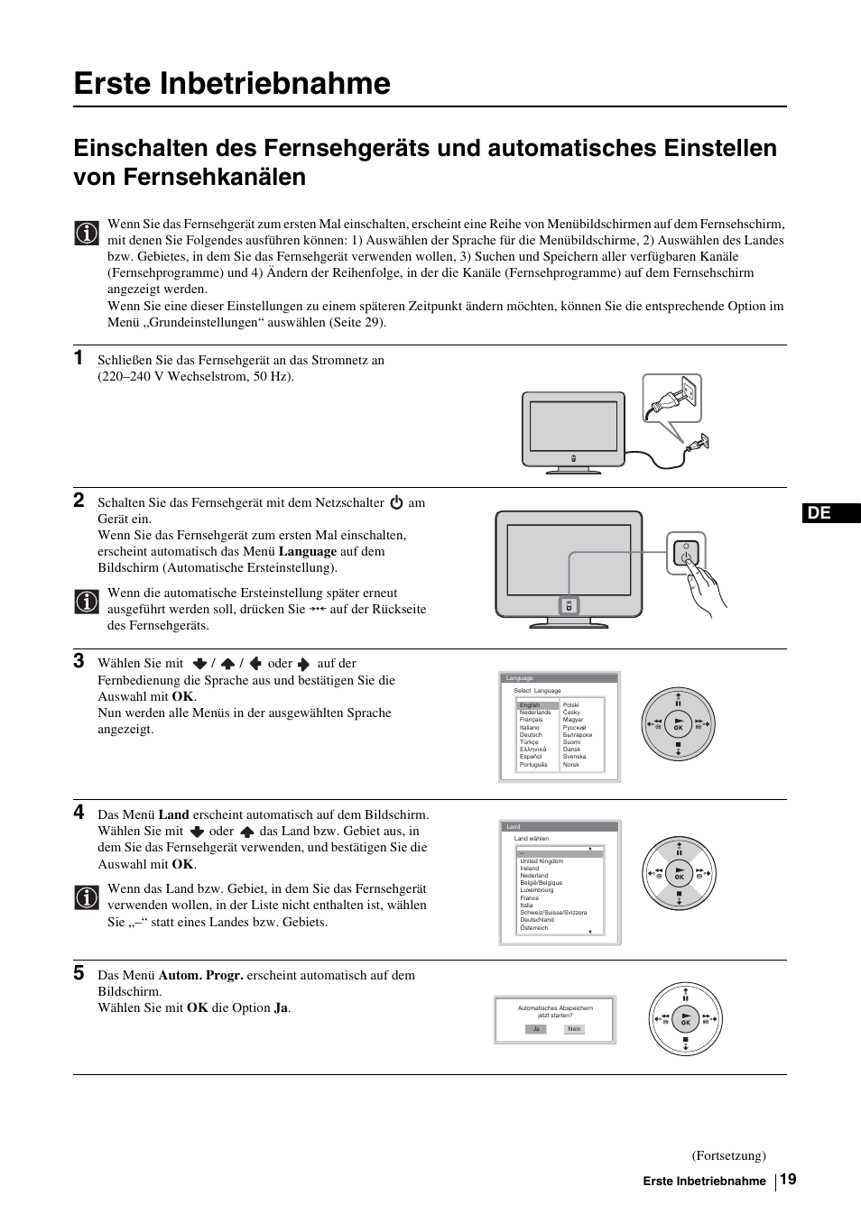 Erste inbetriebnahme, Von fernsehkanälen | Sony KE-P37M1 User Manual | Page 71 / 204