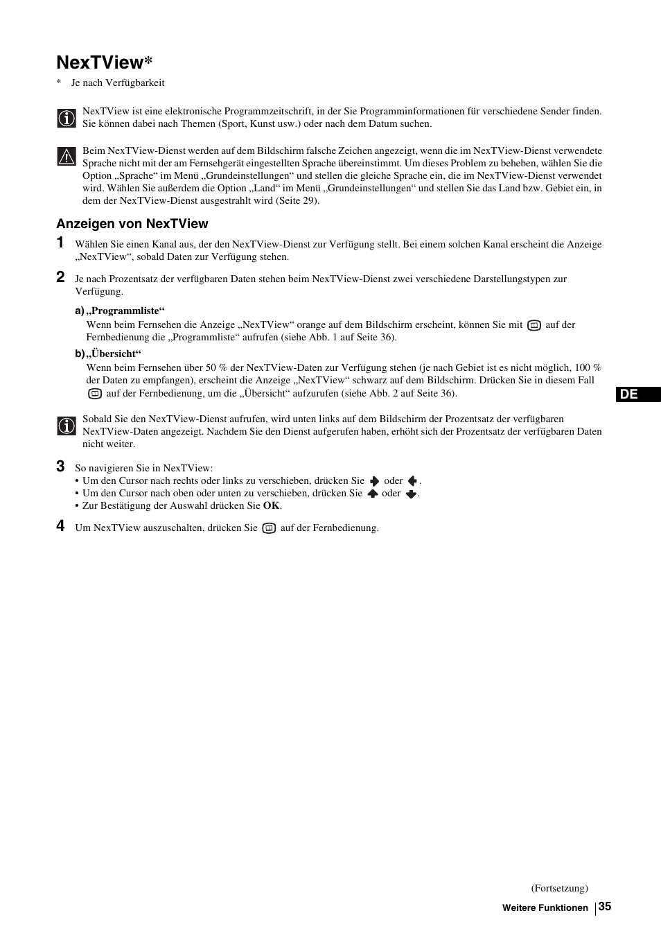 Nextview, F seite 35 | Sony KE-P37M1 User Manual | Page 87 / 204