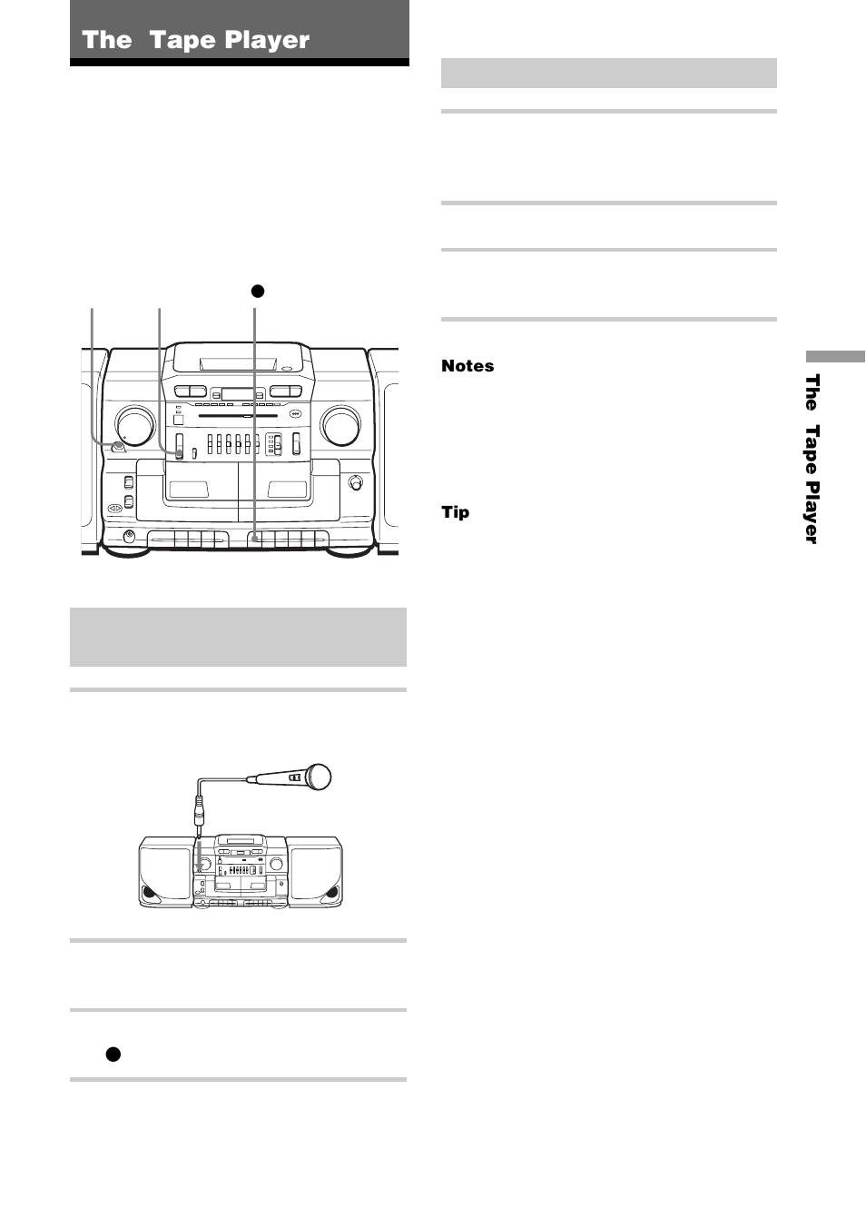 The tape player, Recording through a microphone, Using as a pa system | Sony CFD-CD777S MK2 User Manual | Page 17 / 56