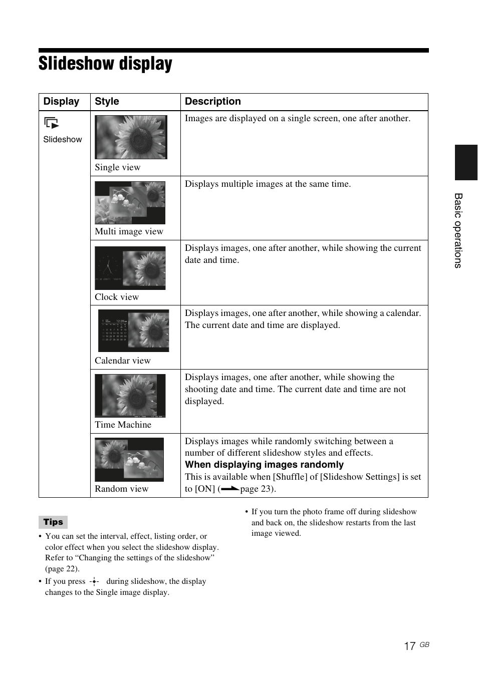 Slideshow display, Ge 17) | Sony DPF-E75 User Manual | Page 17 / 48