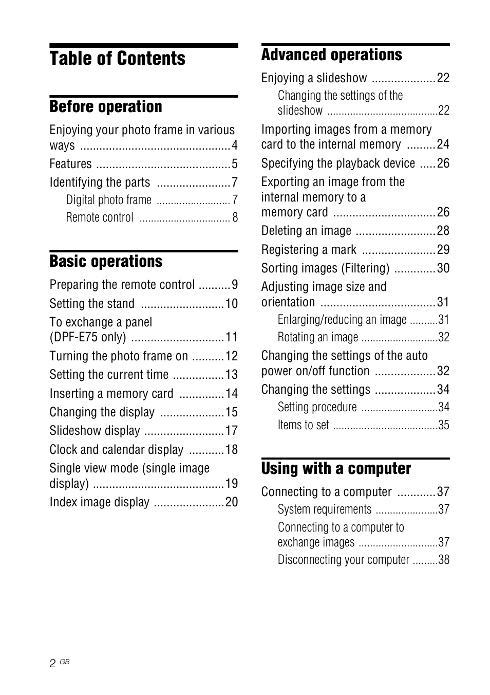 Sony DPF-E75 User Manual | Page 2 / 48