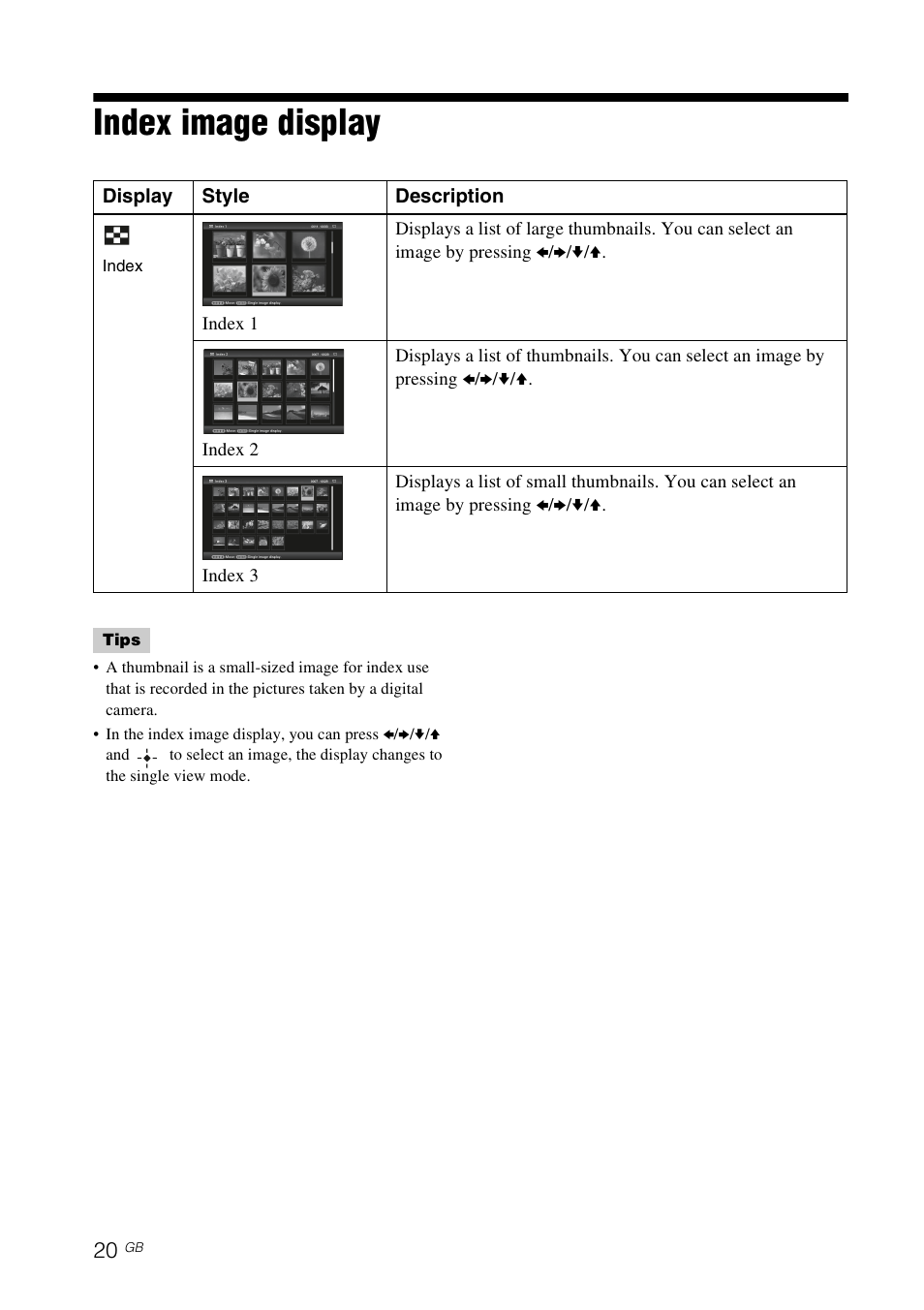 Index image display, Ge 20) | Sony DPF-E75 User Manual | Page 20 / 48