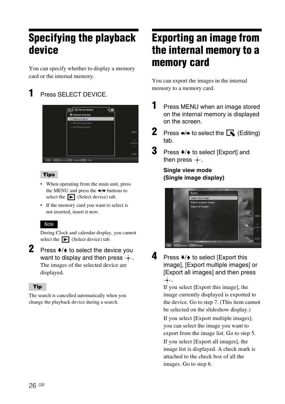 Specifying the playback device | Sony DPF-E75 User Manual | Page 26 / 48