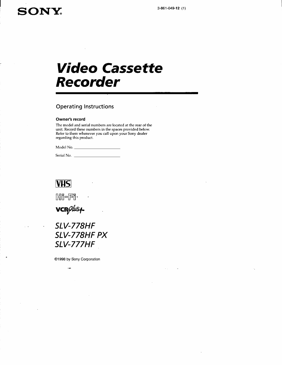 Sony SLV-778HF User Manual | 88 pages