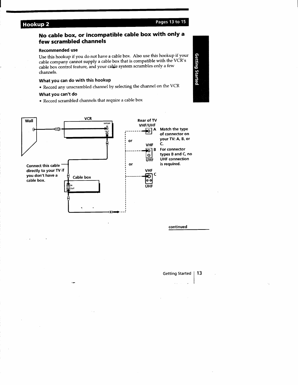 Recommended use, What you can do with this hookup, Continued | Hookup 2 | Sony SLV-778HF User Manual | Page 13 / 88