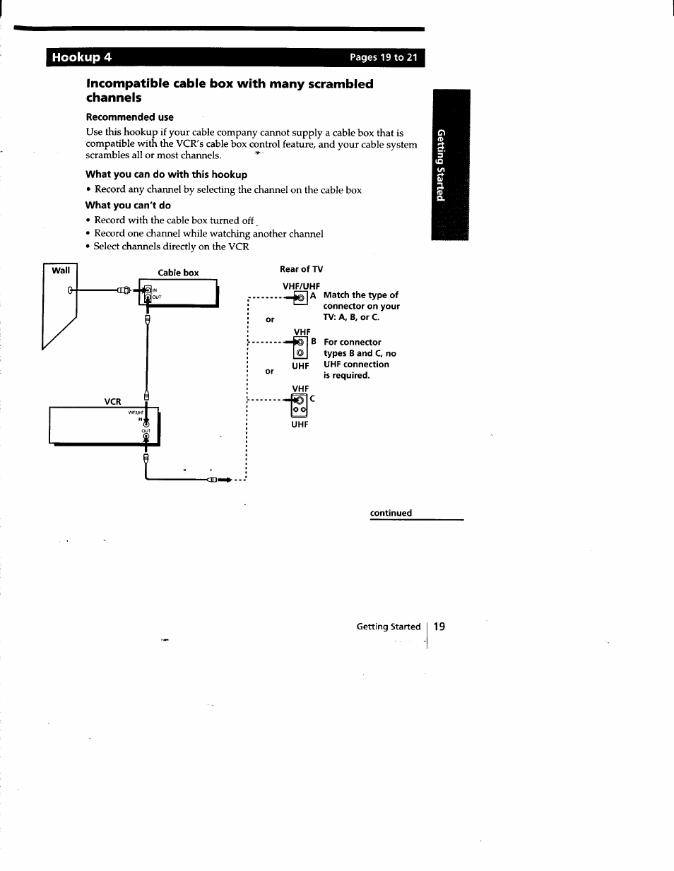 Recommended use, What you can do with this hookup, Continued | Hookup 4 | Sony SLV-778HF User Manual | Page 19 / 88