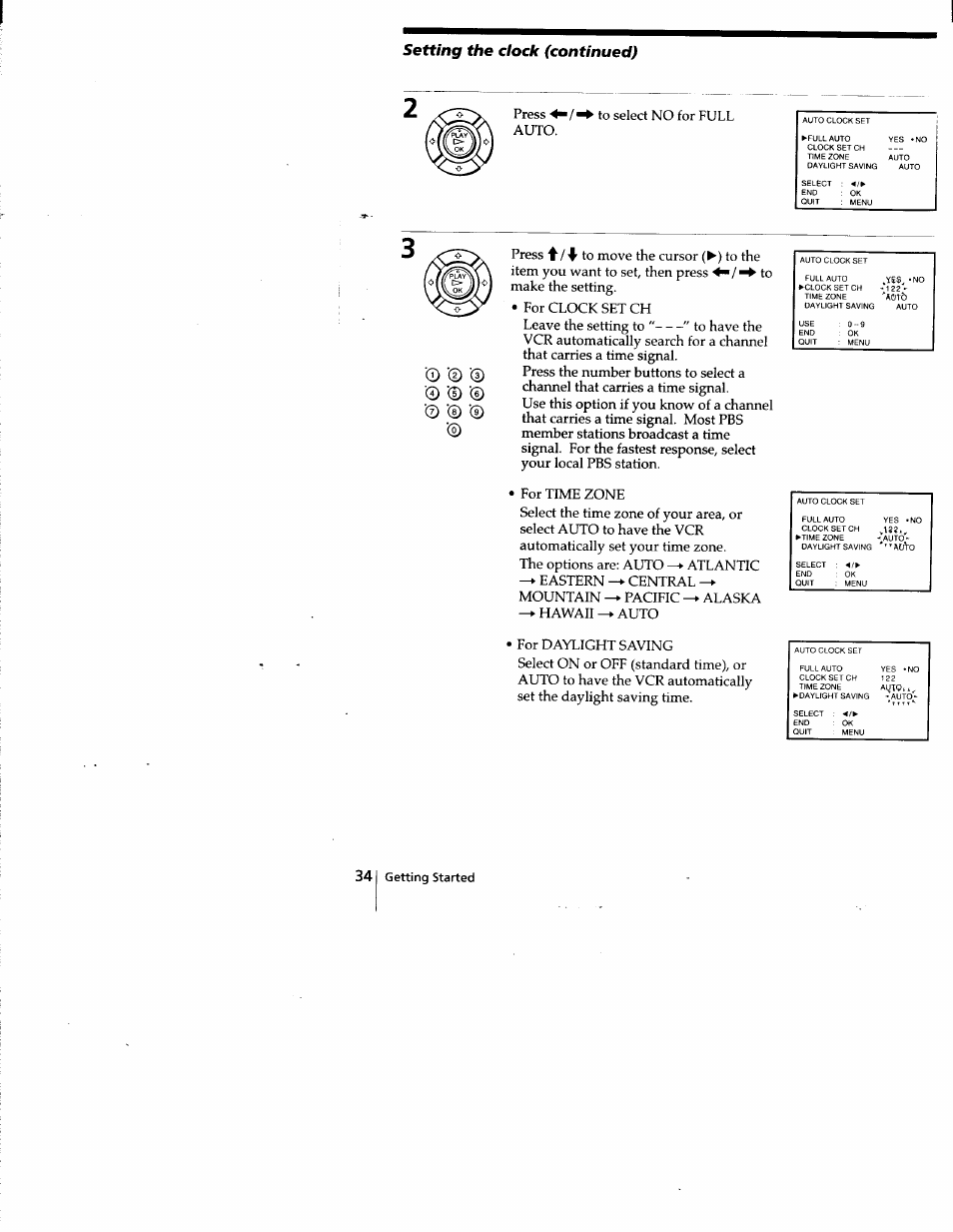 Setting the dock (continued), Press to select no for full auto | Sony SLV-778HF User Manual | Page 34 / 88