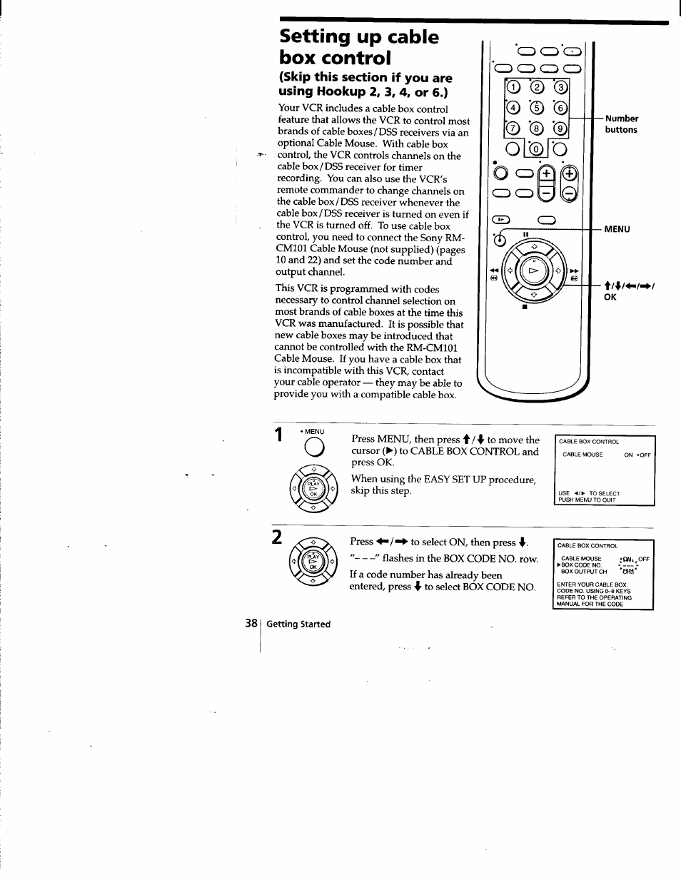Setting up cable box control | Sony SLV-778HF User Manual | Page 38 / 88