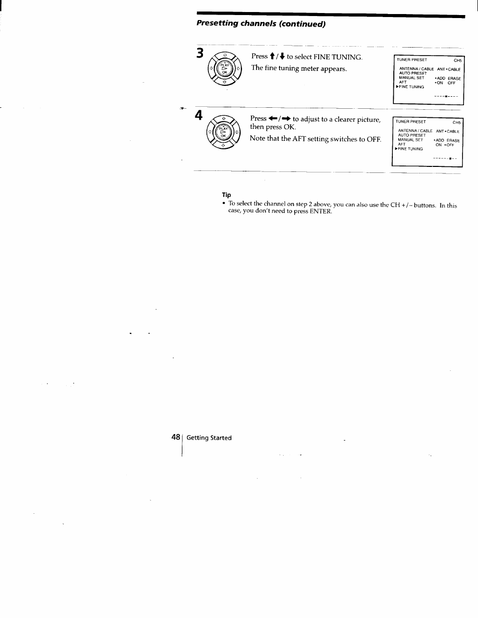 Presetting channels (continued) | Sony SLV-778HF User Manual | Page 48 / 88