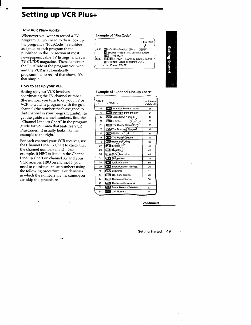 Setting up vcr plus, How vcr plus+ works, How to set up your vcr | Example of "pluscode | Sony SLV-778HF User Manual | Page 49 / 88