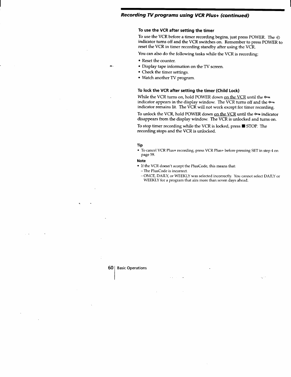 To use the vcr after setting the timer, Recording tv programs using vcr plus* (continued) | Sony SLV-778HF User Manual | Page 60 / 88