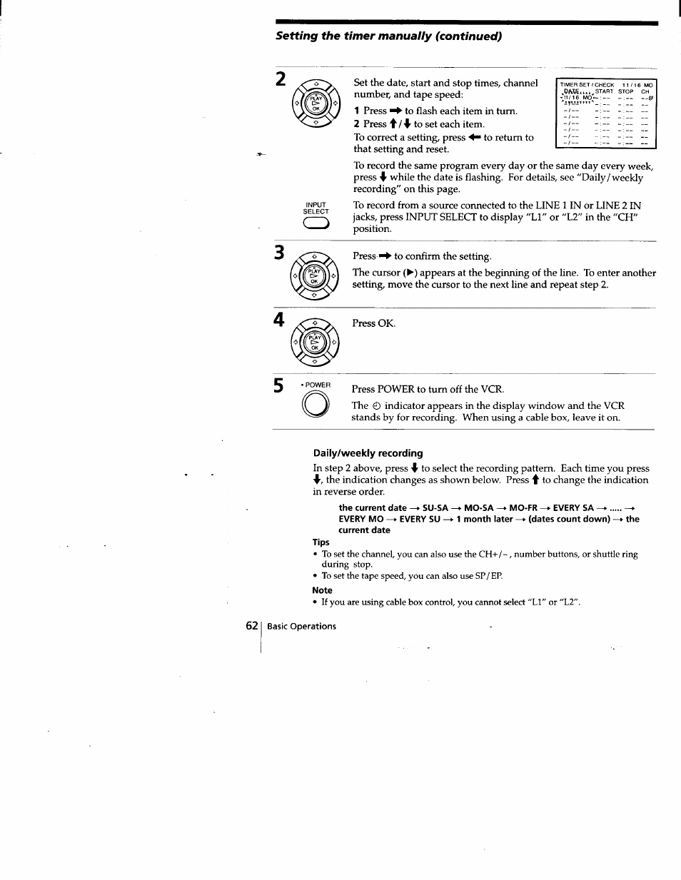 Daily/weekly recording | Sony SLV-778HF User Manual | Page 62 / 88