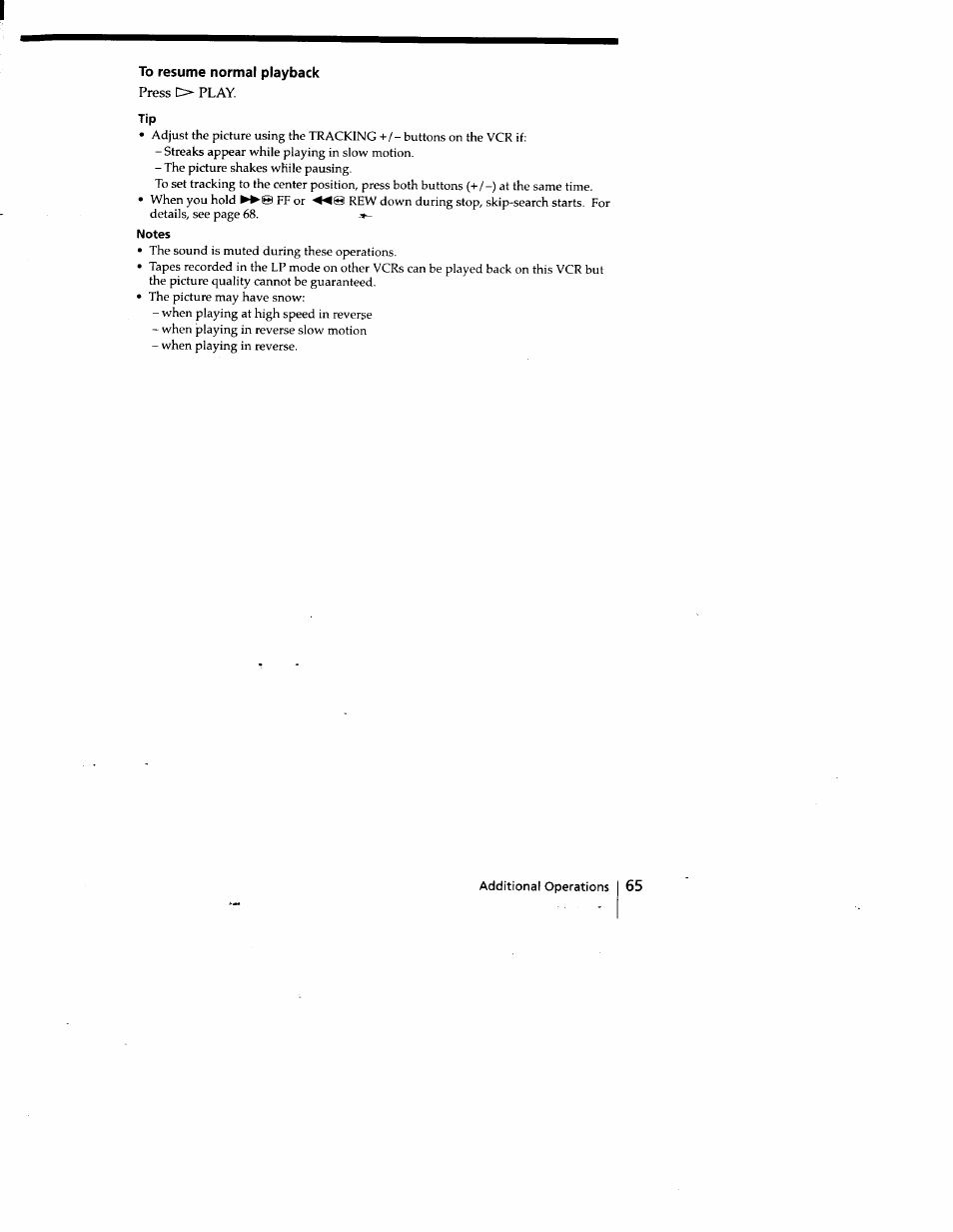 To resume normal playback | Sony SLV-778HF User Manual | Page 65 / 88