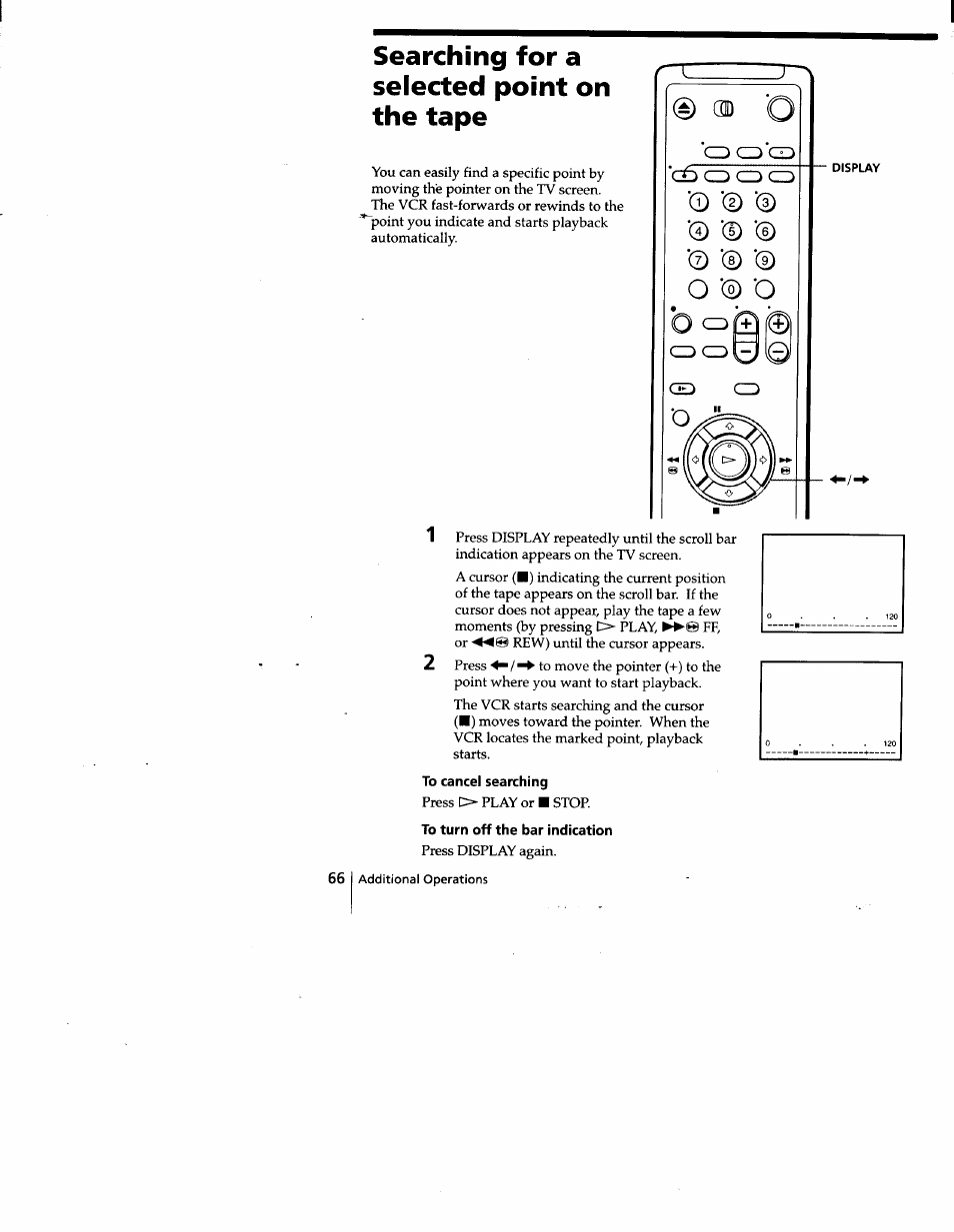 Searching for a selected point on the tape, To turn off the bar indication | Sony SLV-778HF User Manual | Page 66 / 88